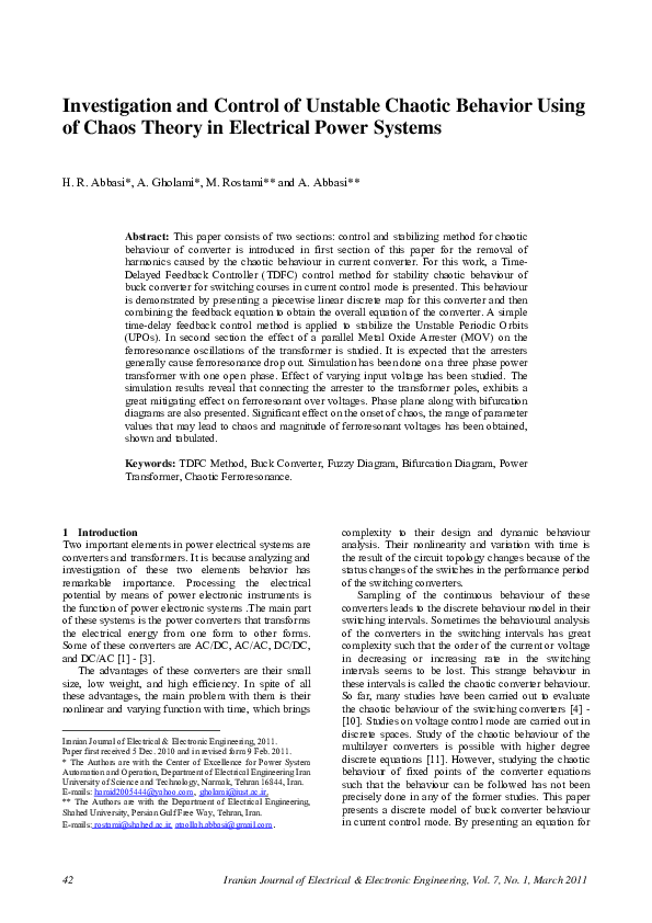 (PDF) Investigation and Control of Unstable Chaotic Behavior Using of ...
