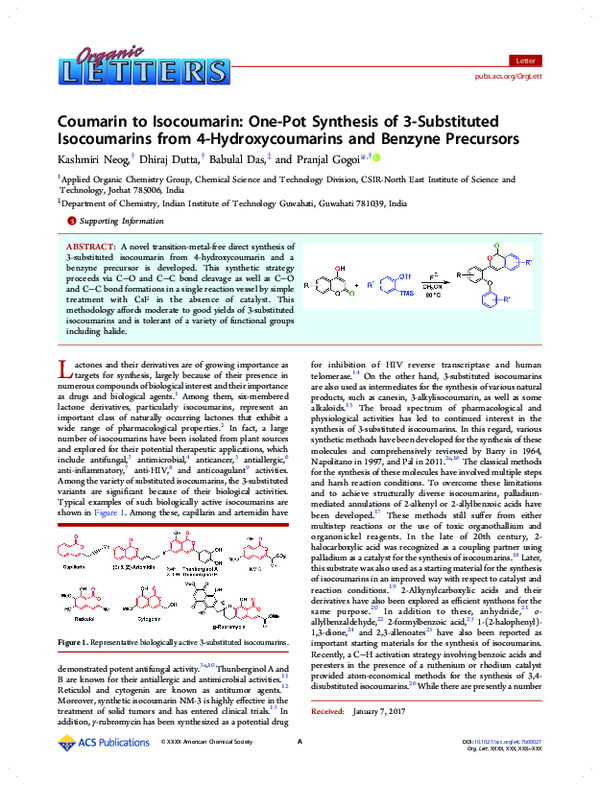 (PDF) Coumarin to Isocoumarin: One-Pot Synthesis of 3-Substituted ...