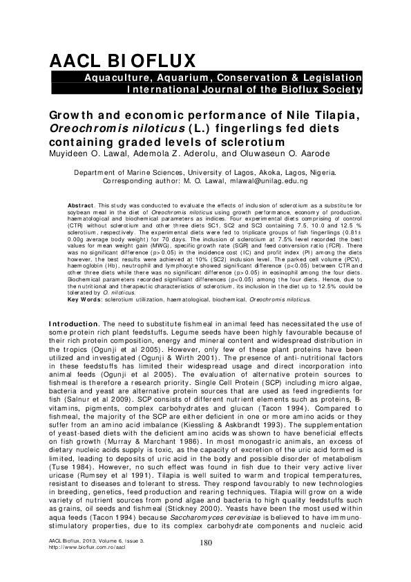 (PDF) Growth and economic performance of Nile Tilapia, Oreochromis ...
