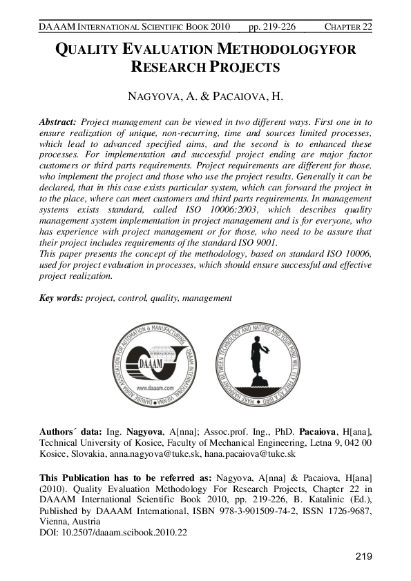 (PDF) Quality Evaluation Methodology for Research Projects