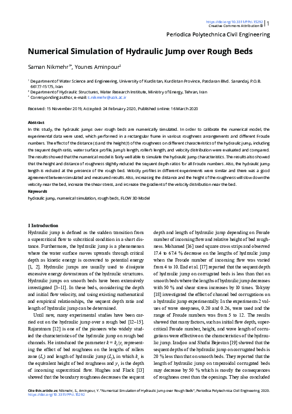 (PDF) Numerical Simulation of Hydraulic Jump over Rough Beds