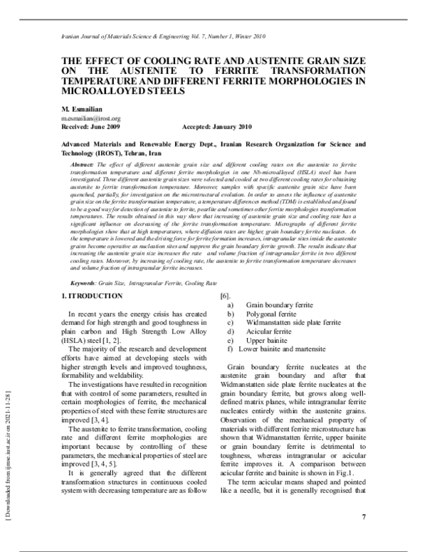 (PDF) The Effect of Cooling Rate and Austenite Grain Size on the ...