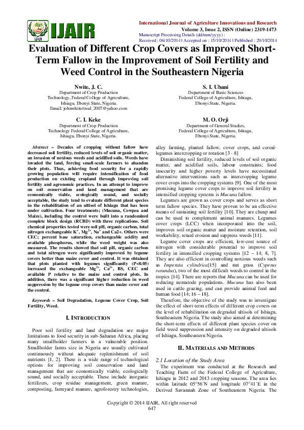 (PDF) Evaluation of different crop covers as improved short-term fallow ...