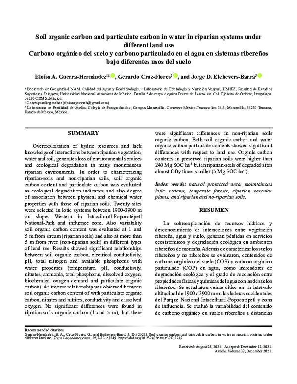(PDF) Soil organic carbon and particulate carbon in water in riparian ...