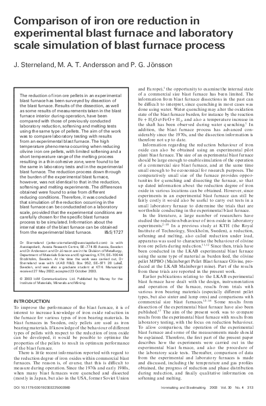 (PDF) Comparison of iron ore reduction in experimental blast furnace ...