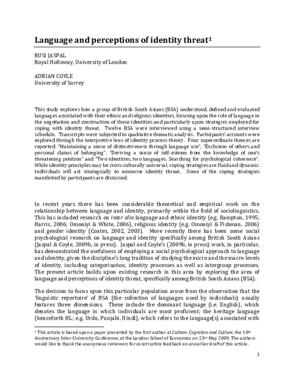 (PDF) Language and perceptions of identity threat
