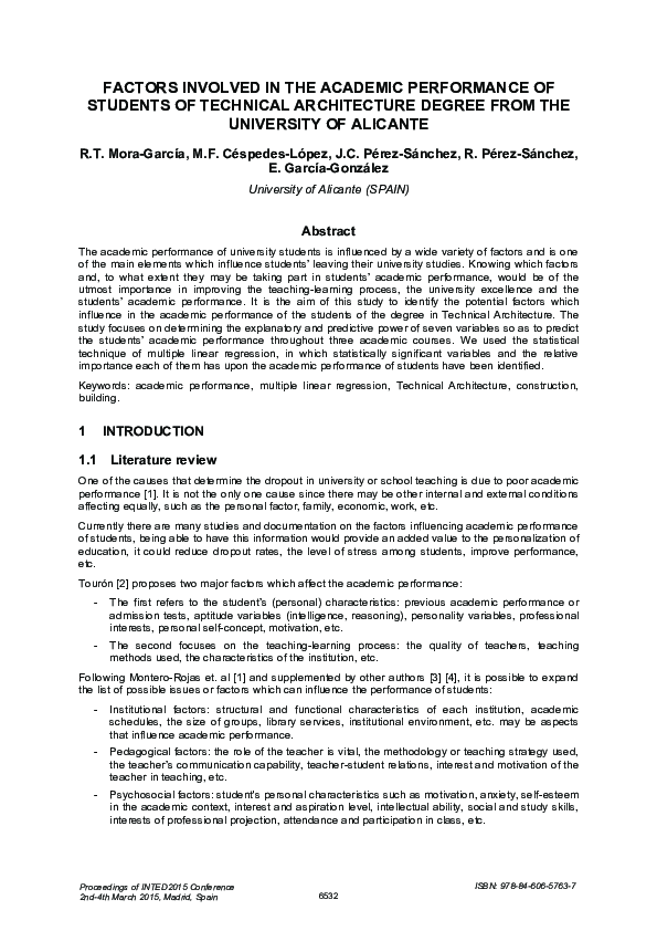 (PDF) Factors involved in the academic performance of students of ...