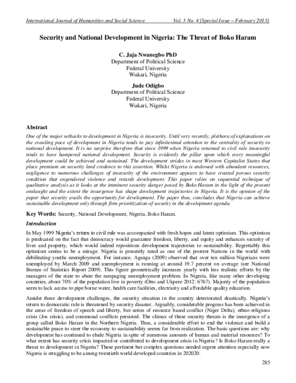 (PDF) Security and National Development in Nigeria: The Threat of Boko ...