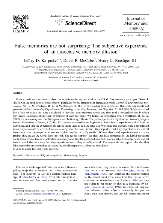 (PDF) False memories are not surprising: The subjective experience of ...