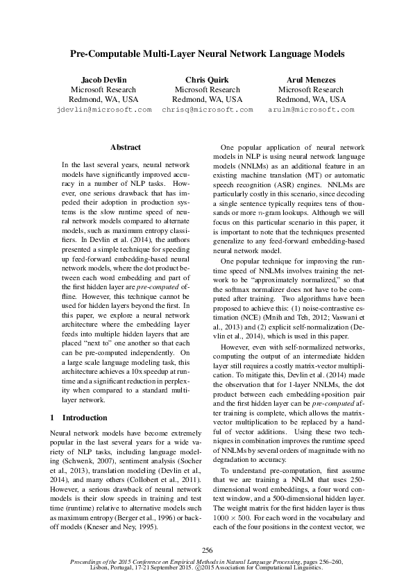 (PDF) Pre-Computable Multi-Layer Neural Network Language Models