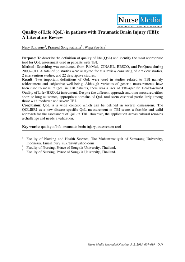 (PDF) Quality of Life (QoL) in patients with Traumatic Brain Injury ...