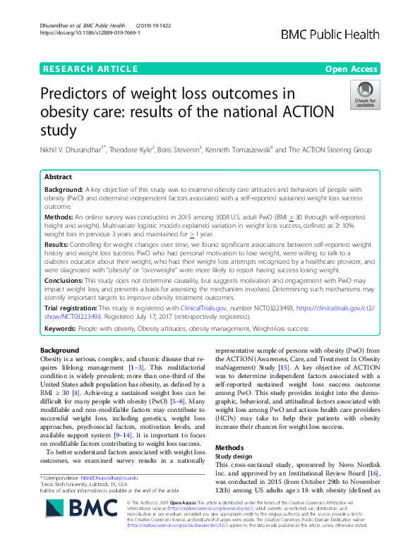 (PDF) Predictors of weight loss outcomes in obesity care: results of ...