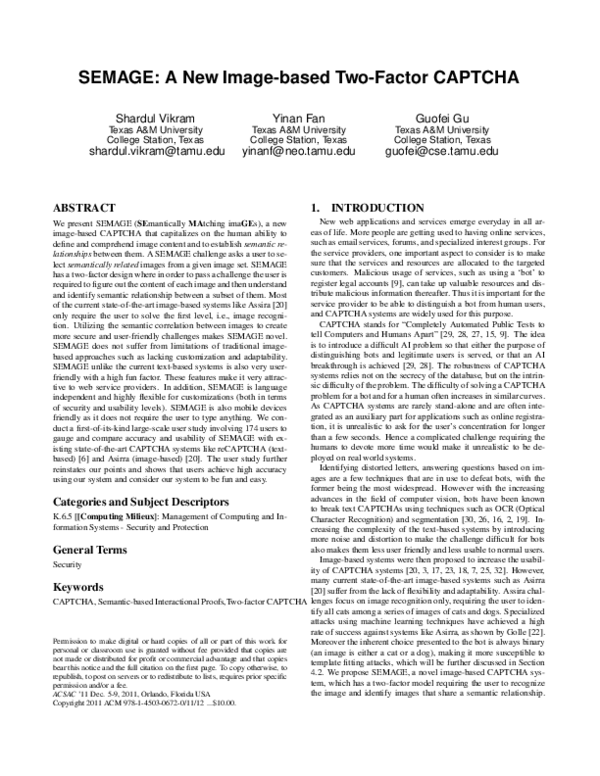(PDF) SEMAGE: A New Image-based Two-Factor CAPTCHA