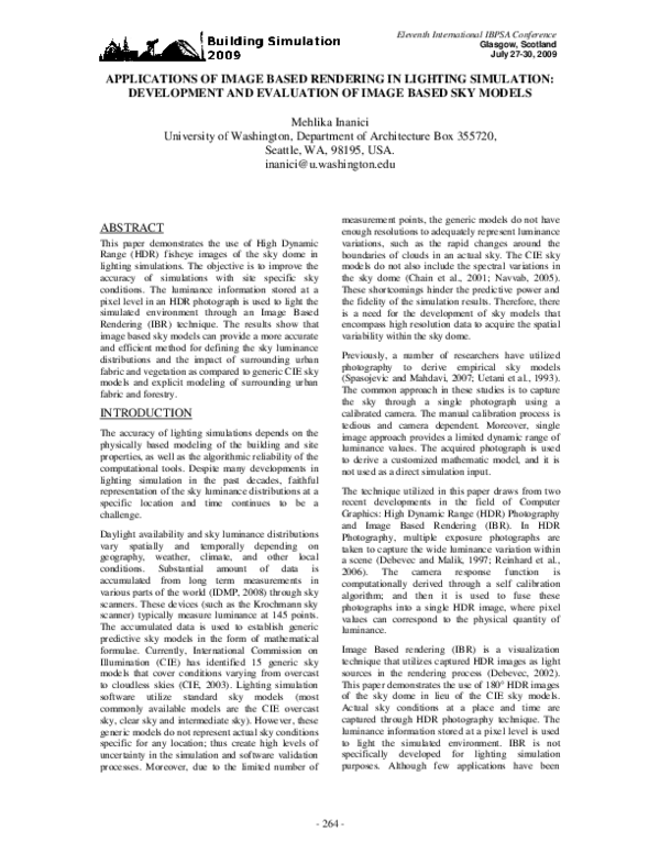 (PDF) Applications of Image Based Rendering in Lighting Simulation ...