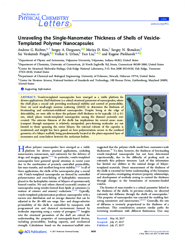 (PDF) Unraveling the Single-Nanometer Thickness of Shells of Vesicle ...