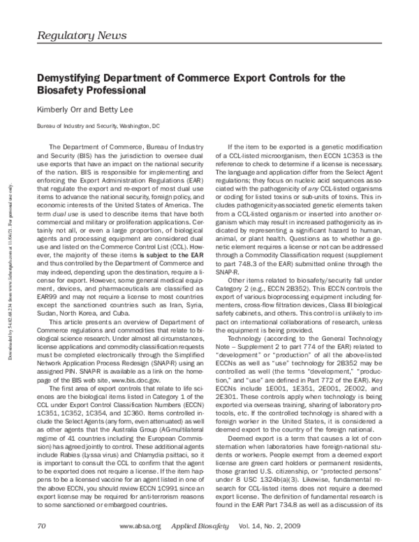 (PDF) Demystifying Department of Commerce Export Controls for the ...