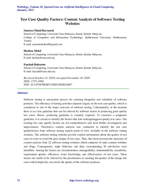 (PDF) Test Case Quality Factors: Content Analysis of Software Testing ...