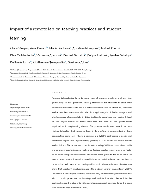 (PDF) Impact of a remote lab on teaching practices and student learning