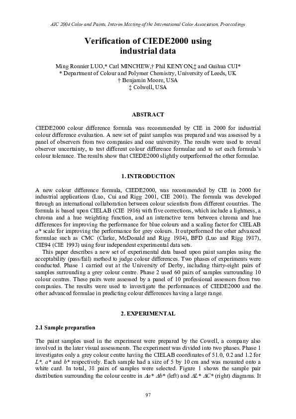 (PDF) Verification of CIEDE2000 Using Industrial Data