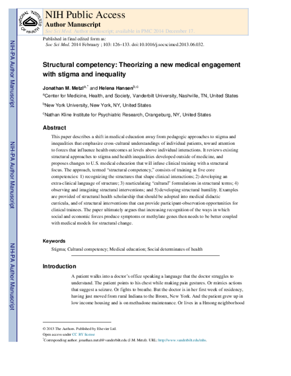 (PDF) Structural competency: Theorizing a new medical engagement with ...