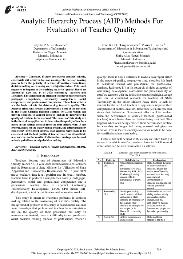 (PDF) Analytic Hierarchy Process (AHP) Methods For Evaluation of ...
