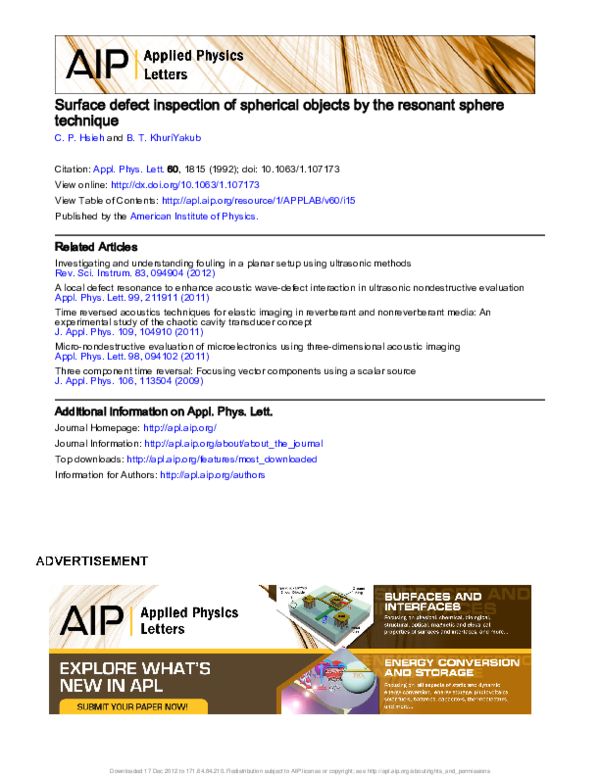 (PDF) Surface defect inspection of spherical objects by the resonant ...