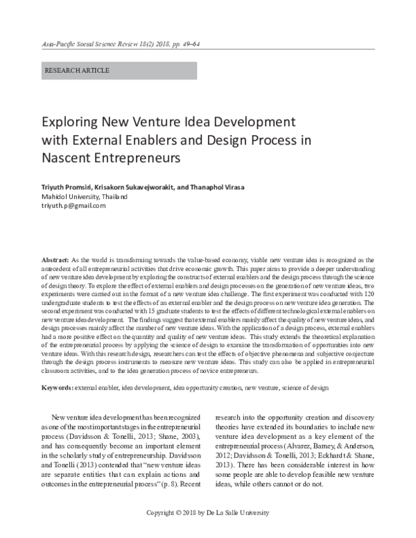 (PDF) Exploring New Venture Idea Development with External Enablers and ...