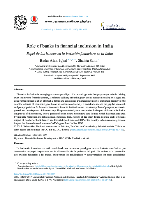 (PDF) Role of banks in financial inclusion in India