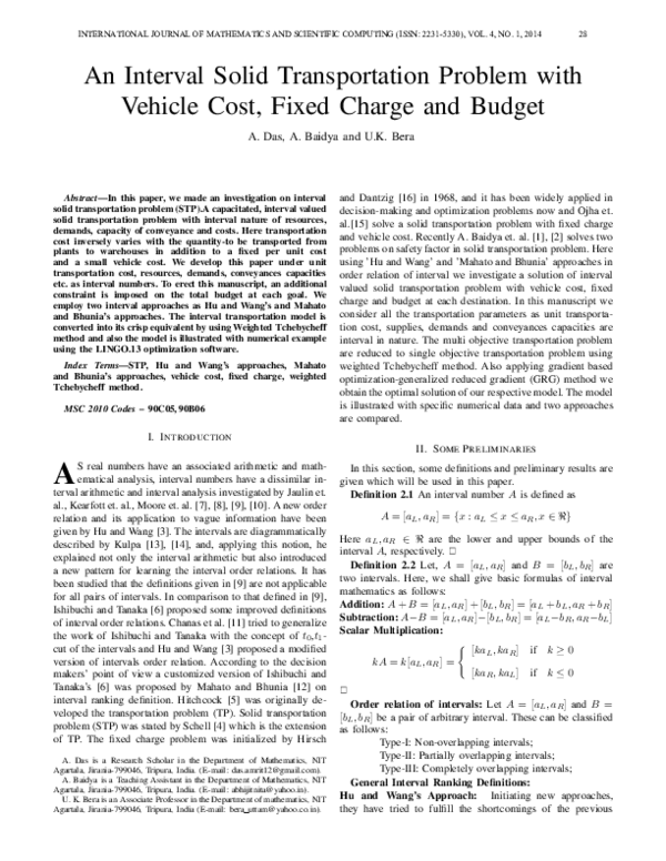 (PDF) An Interval Solid Transportation Problem with Vehicle Cost, Fixed ...