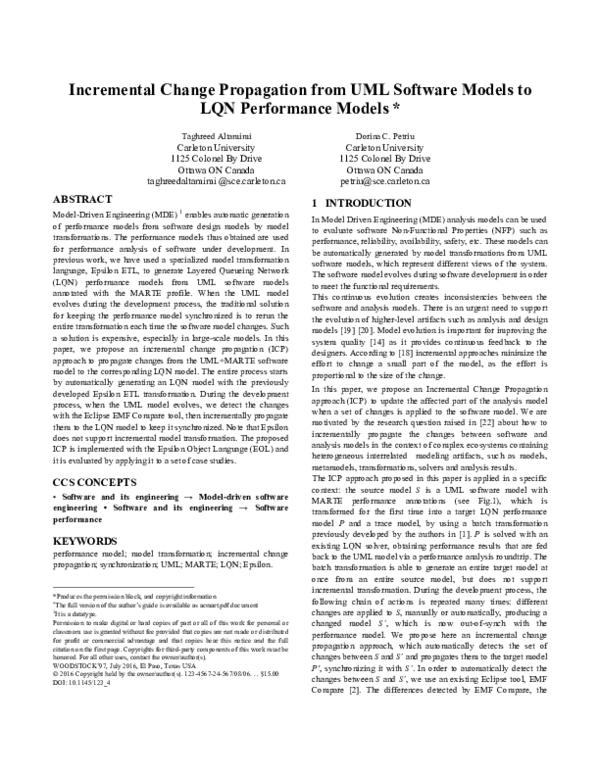 (PDF) Incremental change propagation from UML software models to LQN ...