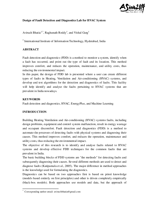 (PDF) Design of Fault Detection and Diagnostics Lab for HVAC System
