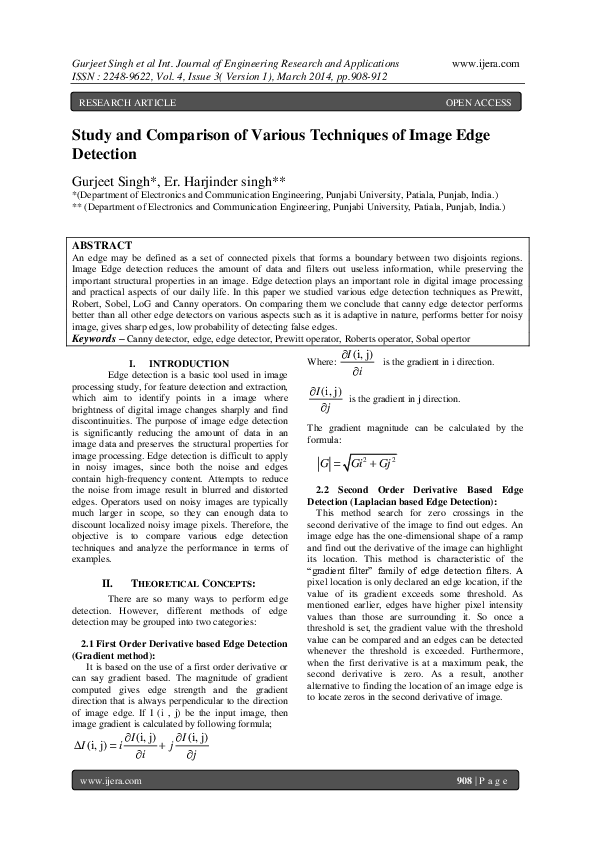 (PDF) Study and Comparison of Various Techniques of Image Edge Detection