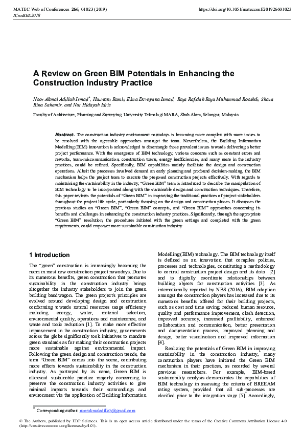 (PDF) A Review on Green BIM Potentials in Enhancing the Construction ...