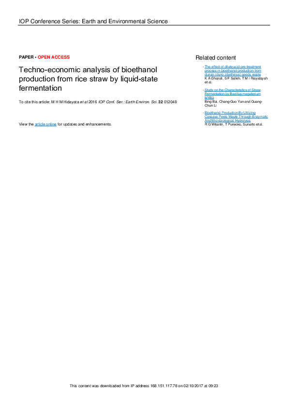 (PDF) Techno-economic analysis of bioethanol production from ...