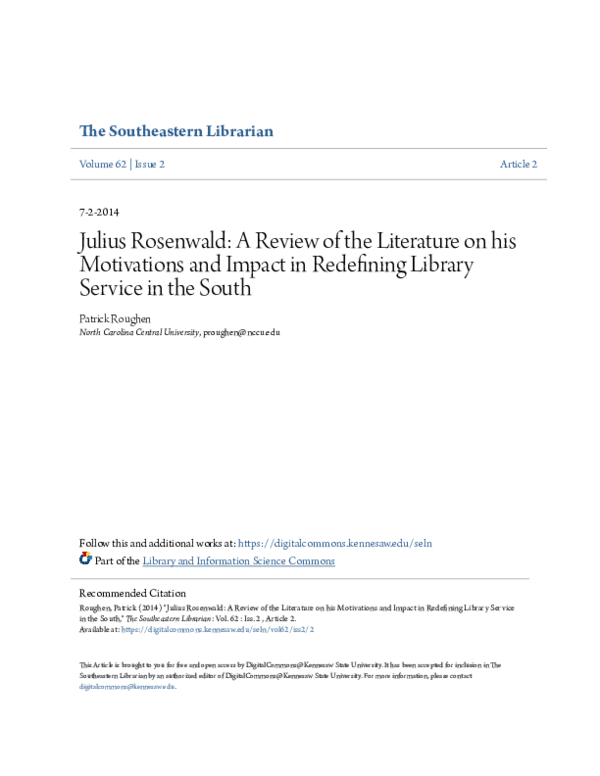 (PDF) Julius Rosenwald: A Review of the Literature on his Motivations ...