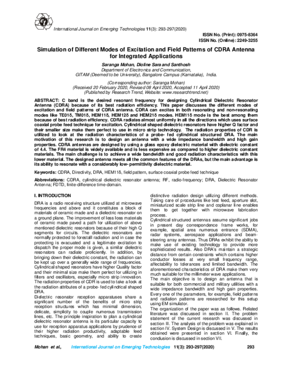 (PDF) Simulation of Different Modes of Excitation and Field Patterns of ...