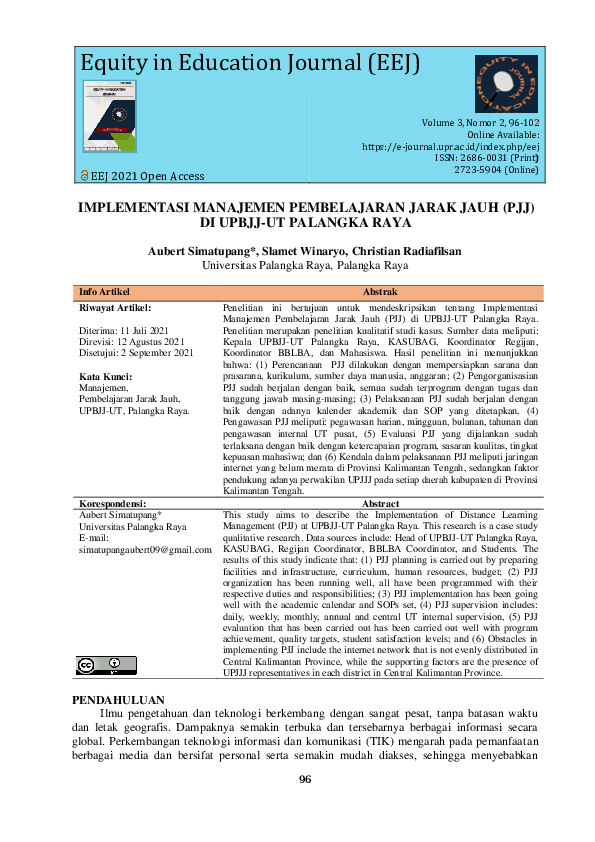 (PDF) Implementasi Manajemen Pembelajaran Jarak Jauh (PJJ) DI Upbjj-Ut ...