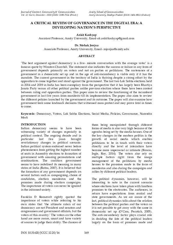 (PDF) A Critical Review of Governance in the Digital Era: A Developing ...