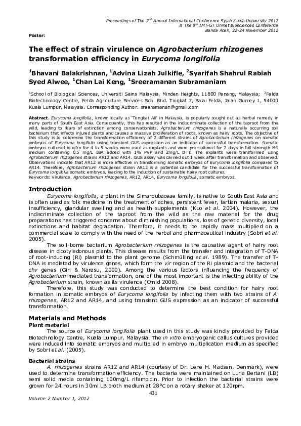 (PDF) The effect of strain virulence on Agrobacterium rhizogenes ...