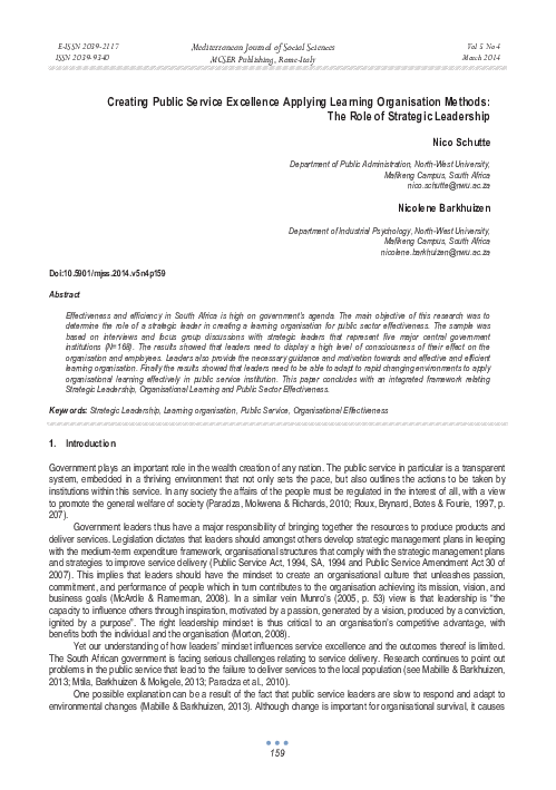 (PDF) Creating Public Service Excellence Applying Learning Organisation ...