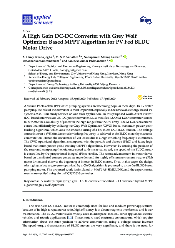 (PDF) A High Gain DC-DC Converter with Grey Wolf Optimizer Based MPPT ...