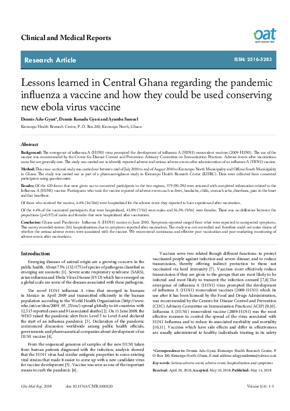 (PDF) Lessons learned in Central Ghana regarding the pandemic influenza ...