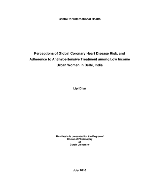 (PDF) Perceptions of global coronary heart disease risk, and adherence ...