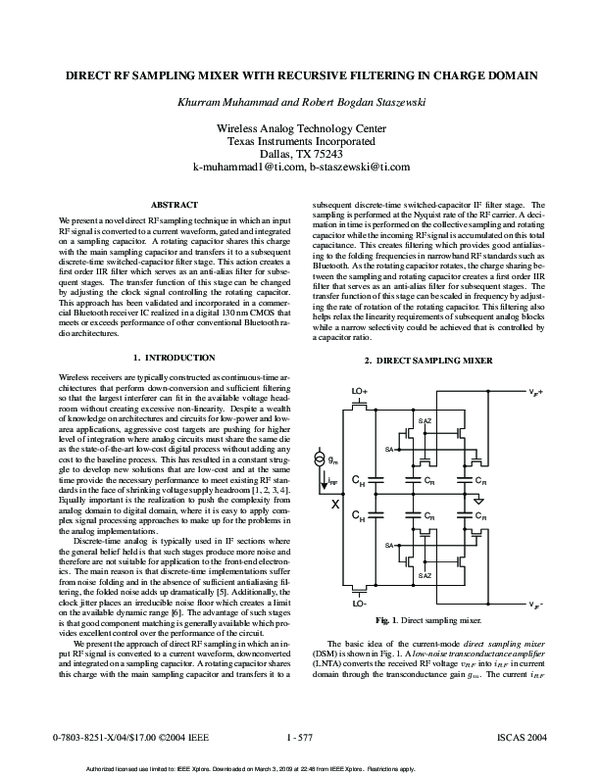 (PDF) Direct RF sampling mixer with recursive filtering in charge domain