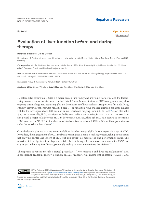 (PDF) Evaluation of liver function before and during therapy