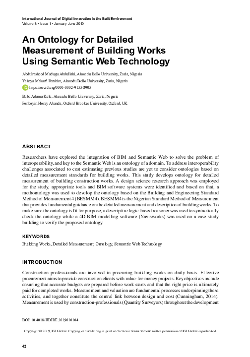 (PDF) An Ontology for Detailed Measurement of Building Works Using ...
