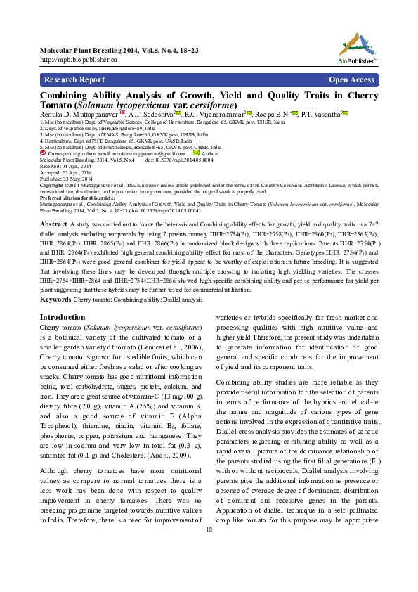 (PDF) Combining Ability Analysis of Growth, Yield and Quality Traits in ...