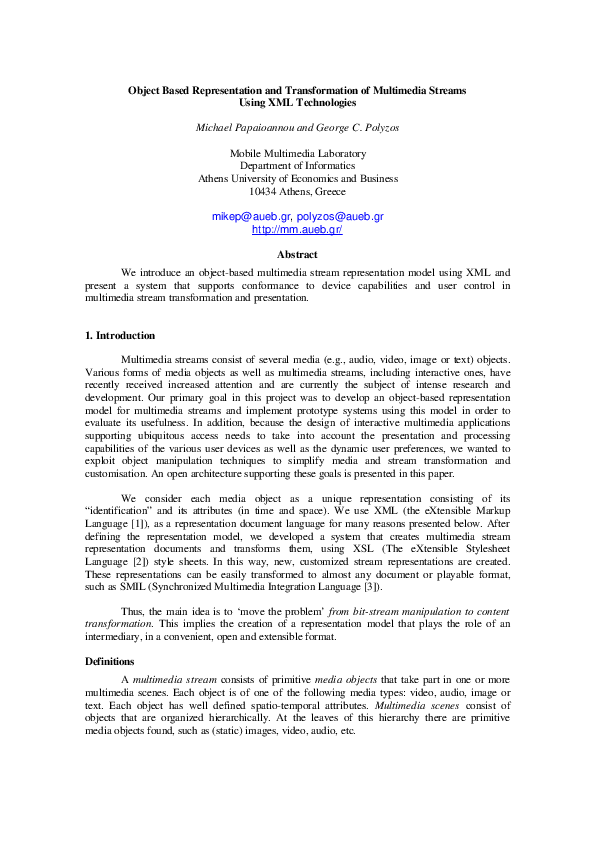(PDF) Object Based Representation and Transformation of Multimedia ...