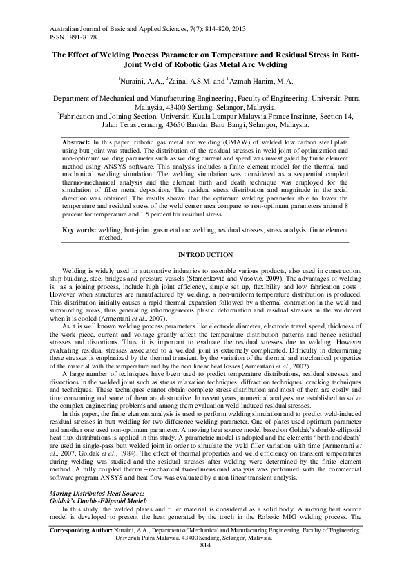 (PDF) The Effect of Welding Process Parameter on Temperature and ...