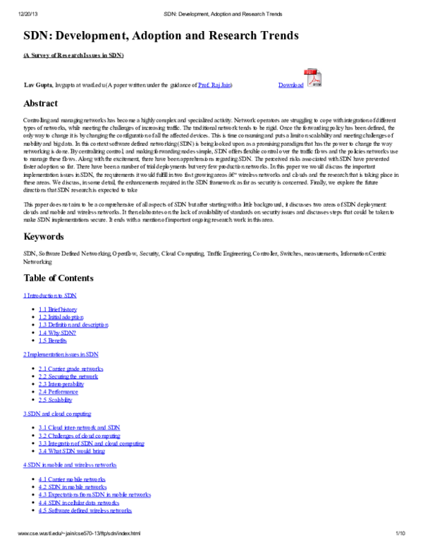 (PDF) SDN : Development , Adoption and Research Trends ( A Survey of ...